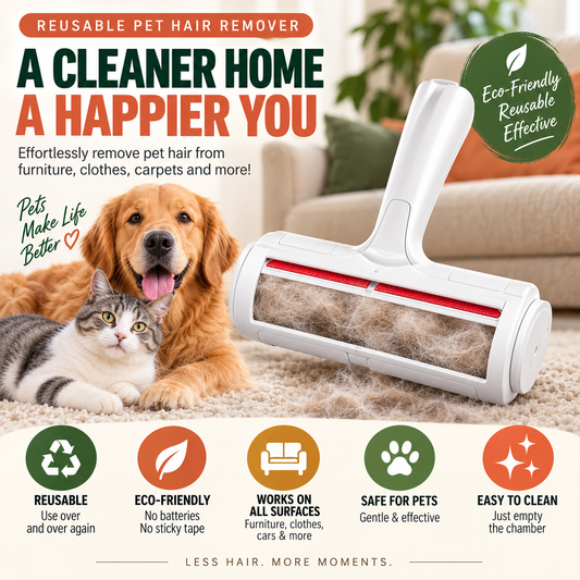 Pet Hair Remover Roller — Reusable, No Refills Needed | Self-Cleaning for Couch, Carpet & Clothes