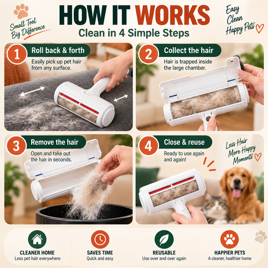 Pet Hair Remover Roller — Reusable, No Refills Needed | Self-Cleaning for Couch, Carpet & Clothes
