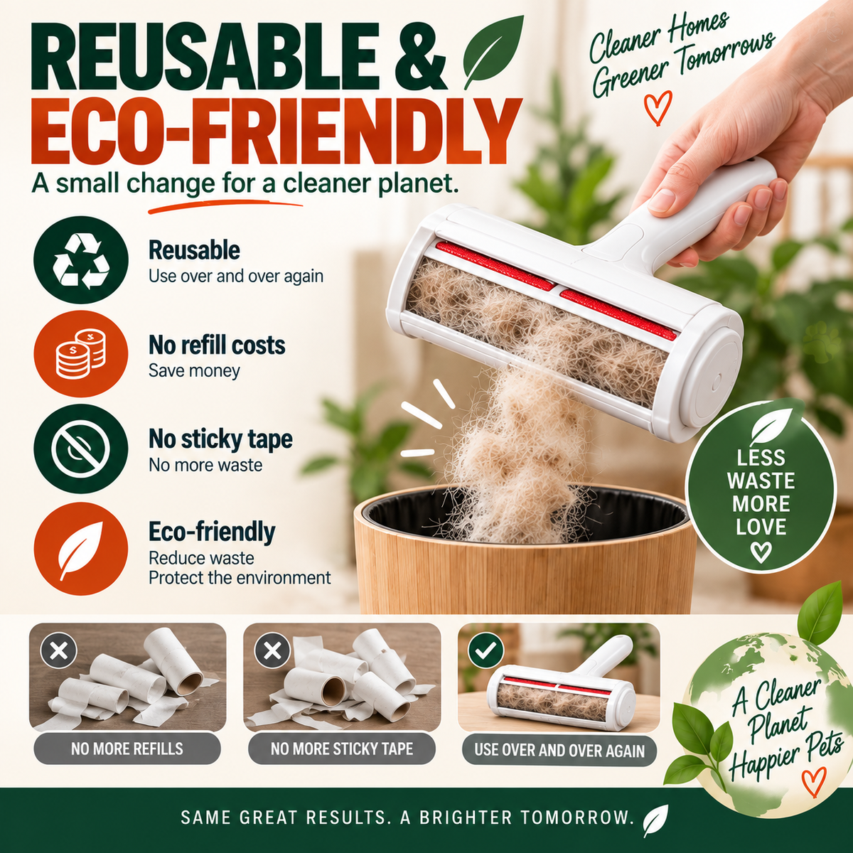 Pet Hair Remover Roller — Reusable, No Refills Needed | Self-Cleaning for Couch, Carpet & Clothes